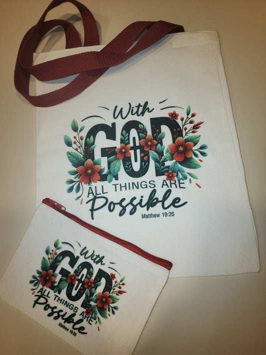 Tote bag with matching makeup bag